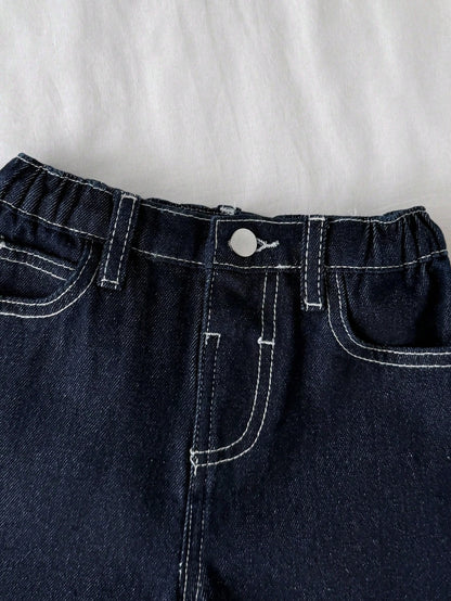Kids Young Boys' New Casual Basic Dark Blue Loose Fit Denim Baggy Jeans,Fall/Winter,For Boys Back To School Clothes,New Year Outfits,Halloween Outfits