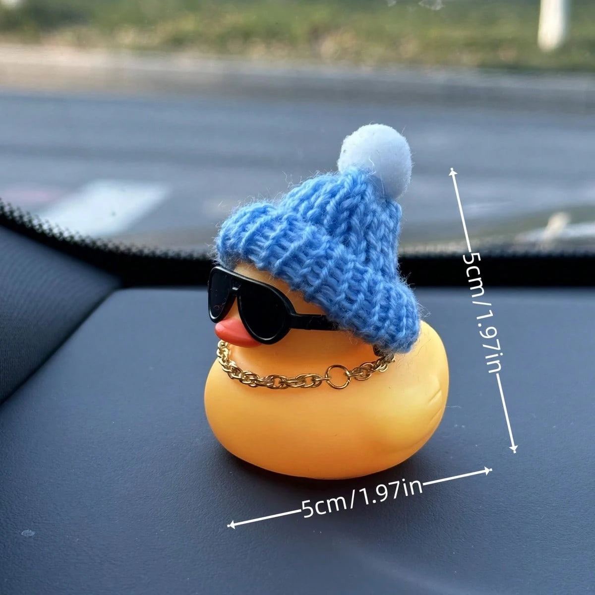 Knit Cap Yellow Duck Car Dashboard Decor With Fashion Glasses & Chain, PVC Auto Interior Accessories As Fun Holiday Gift For Men & Women, Car, Car Accessories, Auto, Car Essential, Car Interior Access