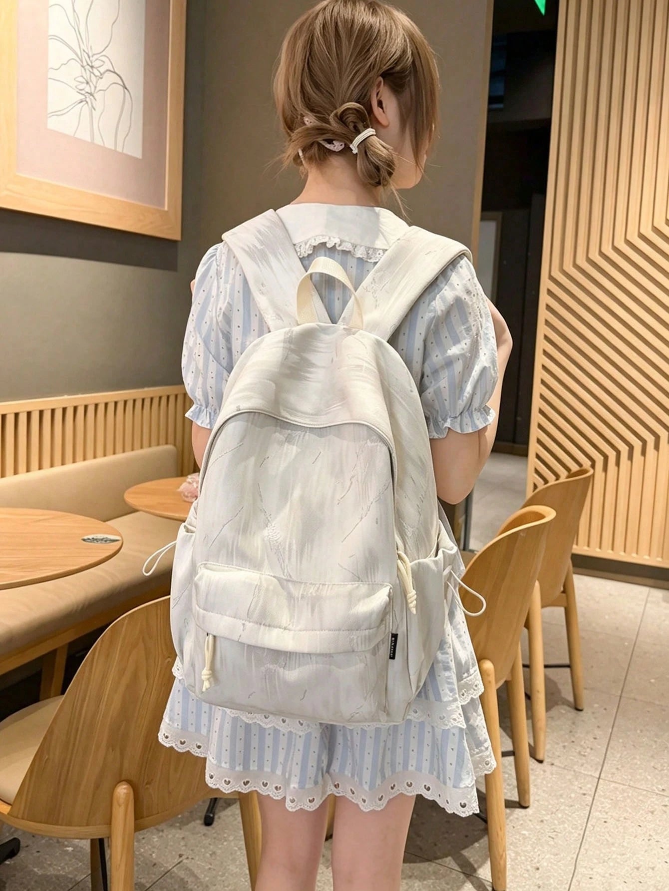 Korean Aesthetic Textured Nylon Backpack Flip Drawstring Pocket Large Capacity School Bag, Women Casual Daily Commute Rucksack For College Students Back To School Gift