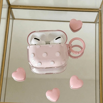 Korean Style Minimalist Semi-Transparent Pink Polka Dot + Ring Earphone Case Compatible With AirPods Pro 3 New Pro 2 Protective Cover Pro Cute Apple 4 Minimalist 3 Personalized 1/2 Generation Women's