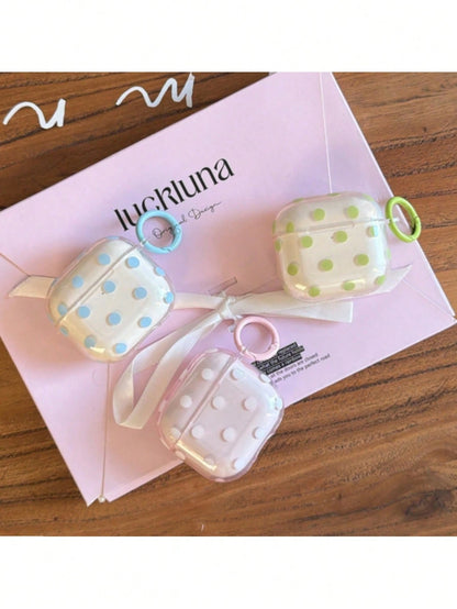 Korean Style Minimalist Semi-Transparent Pink Polka Dot + Ring Earphone Case Compatible With AirPods Pro 3 New Pro 2 Protective Cover Pro Cute Apple 4 Minimalist 3 Personalized 1/2 Generation Women's