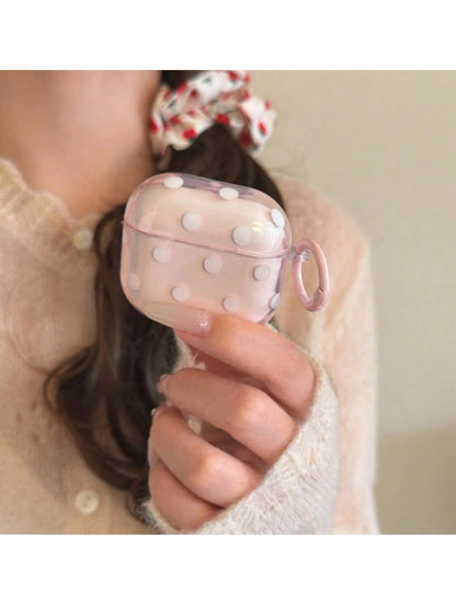 Korean Style Minimalist Semi-Transparent Pink Polka Dot + Ring Earphone Case Compatible With AirPods Pro 3 New Pro 2 Protective Cover Pro Cute Apple 4 Minimalist 3 Personalized 1/2 Generation Women's