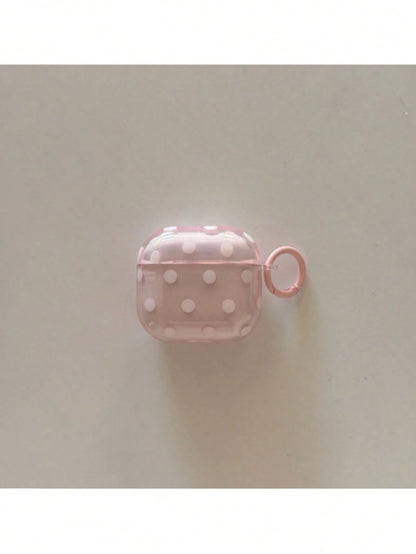 Korean Style Minimalist Semi-Transparent Pink Polka Dot + Ring Earphone Case Compatible With AirPods Pro 3 New Pro 2 Protective Cover Pro Cute Apple 4 Minimalist 3 Personalized 1/2 Generation Women's