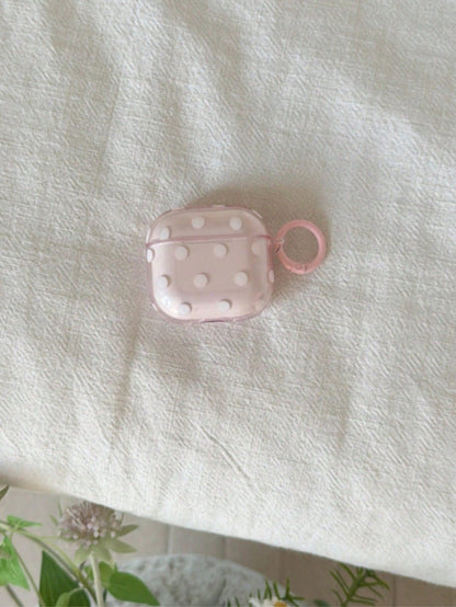 Korean Style Minimalist Semi-Transparent Pink Polka Dot + Ring Earphone Case Compatible With AirPods Pro 3 New Pro 2 Protective Cover Pro Cute Apple 4 Minimalist 3 Personalized 1/2 Generation Women's