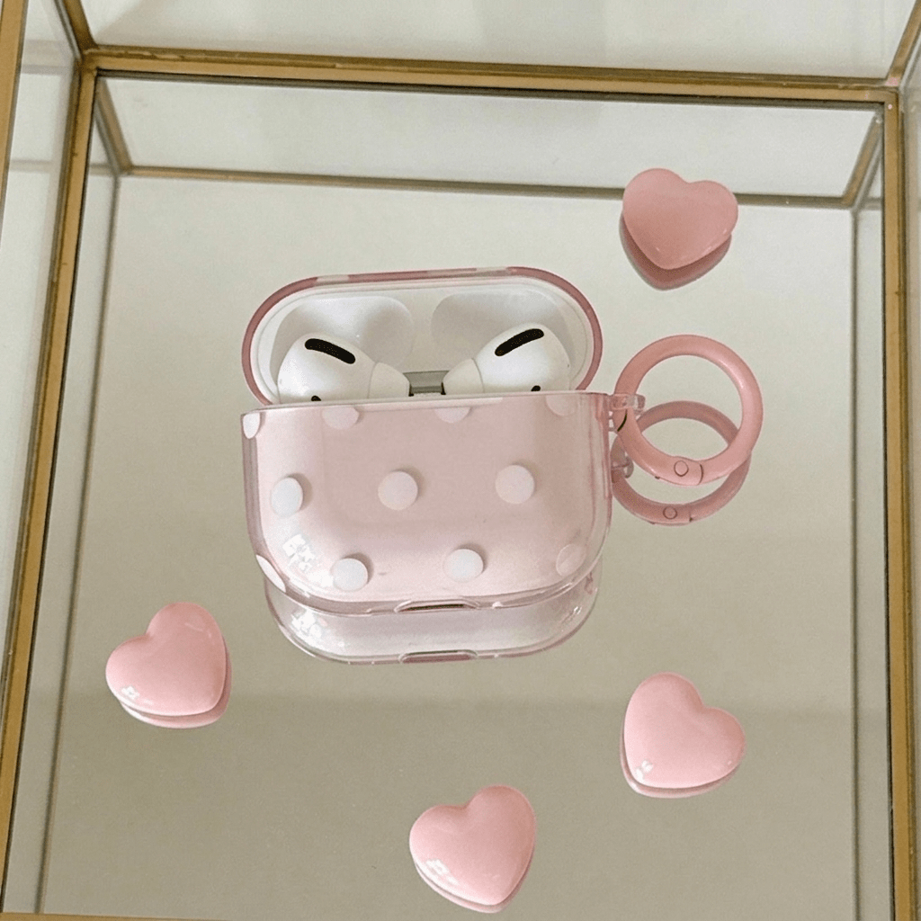 Korean Style Minimalist Semi-Transparent Pink Polka Dot + Ring Earphone Case Compatible With AirPods Pro 3 New Pro 2 Protective Cover Pro Cute Apple 4 Minimalist 3 Personalized 1/2 Generation Women's