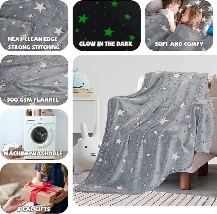 Kradyl Kroft Glow in the Dark Blankets | Large Size - Grey Stars