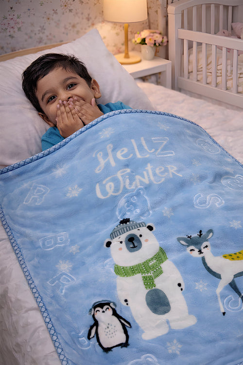 Kradyl Kroft Plush Double Layered Velvet with Two Side Printed Kids Blanket - Blue Panda