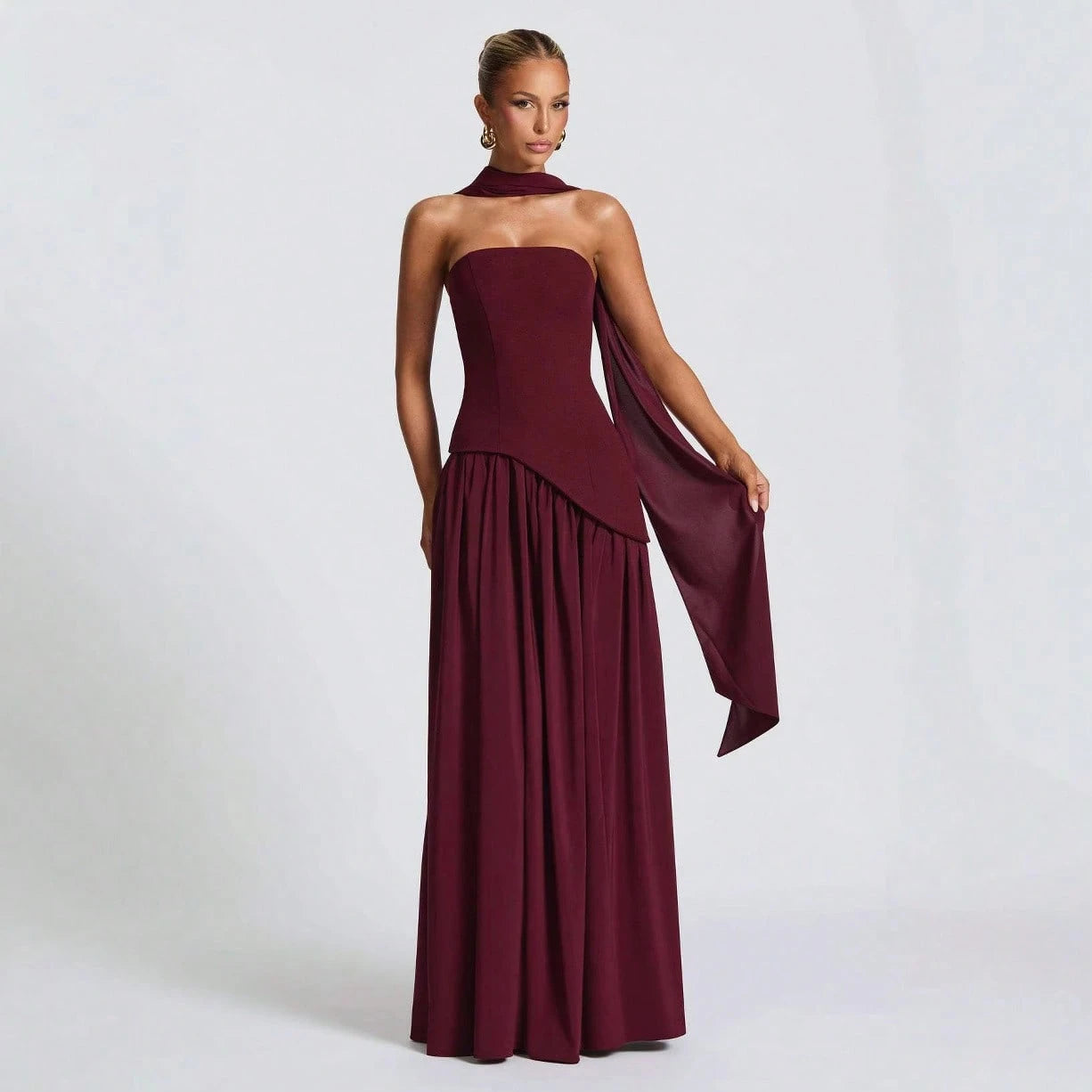 KZKZWK Colorblock Strapless High Split Maxi Dress Elegant Evening Summer Dress For Women