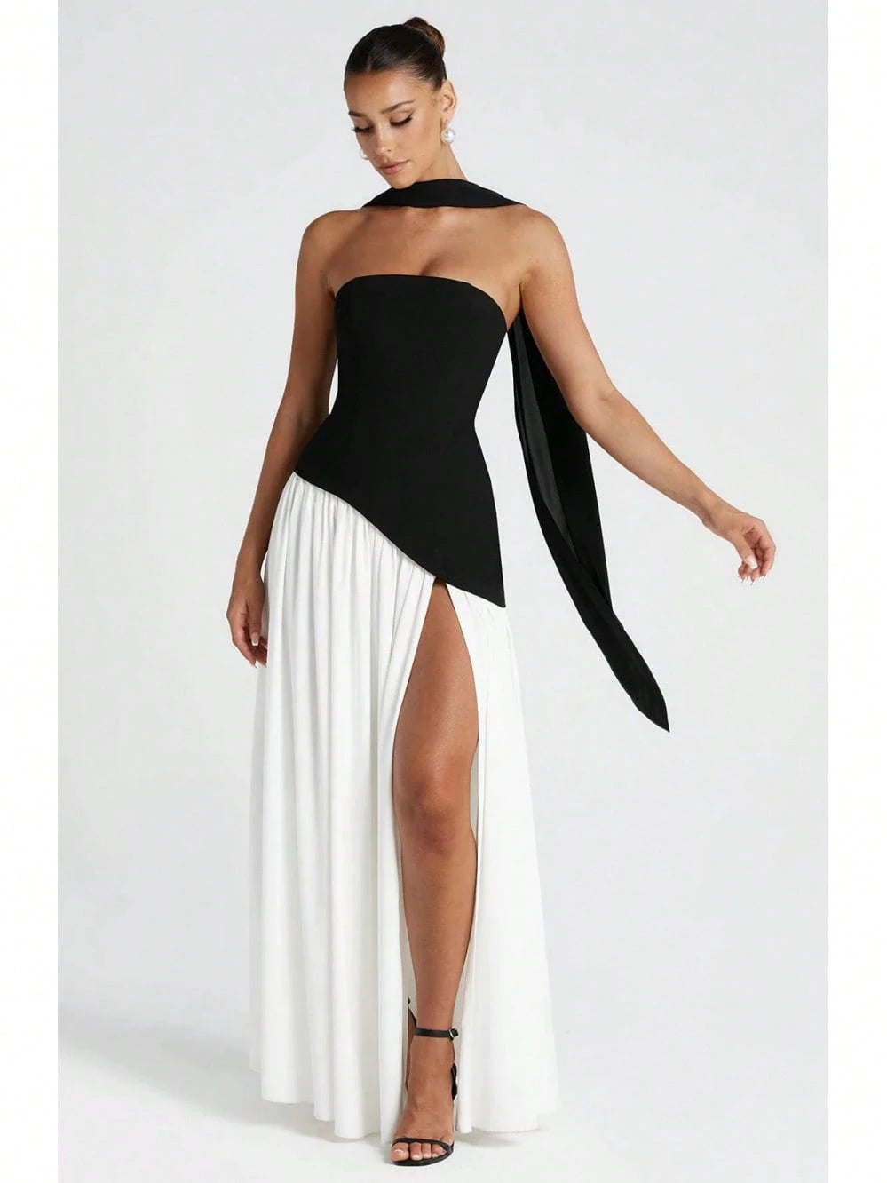 KZKZWK Colorblock Strapless High Split Maxi Dress Elegant Evening Summer Dress For Women
