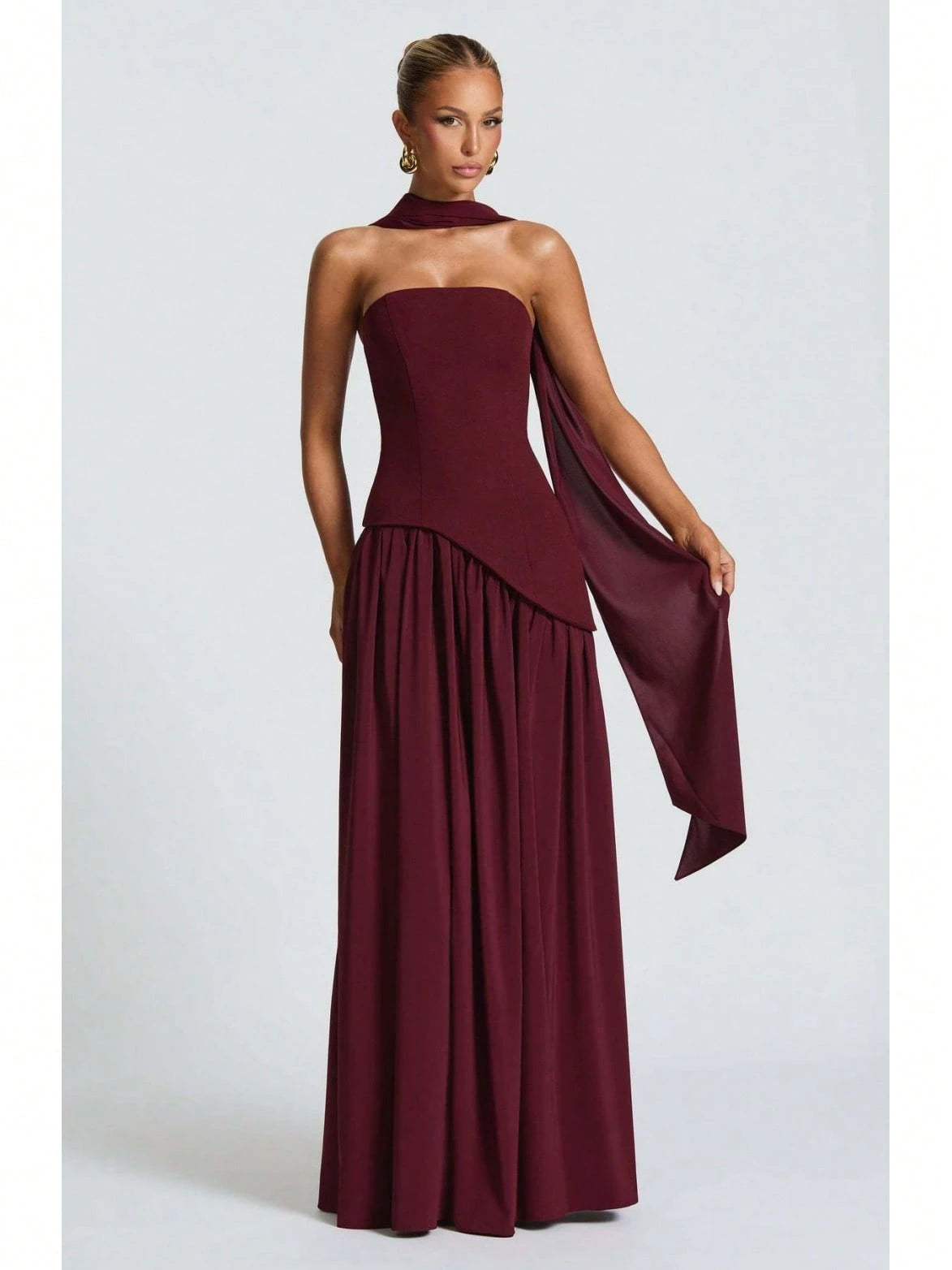 KZKZWK Colorblock Strapless High Split Maxi Dress Elegant Evening Summer Dress For Women