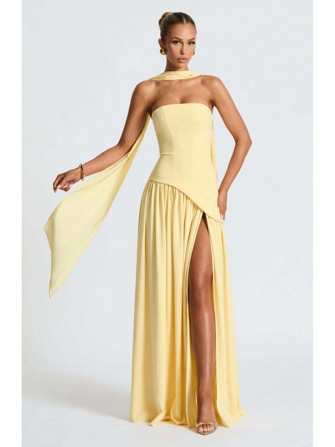 KZKZWK Colorblock Strapless High Split Maxi Dress Elegant Evening Summer Dress For Women