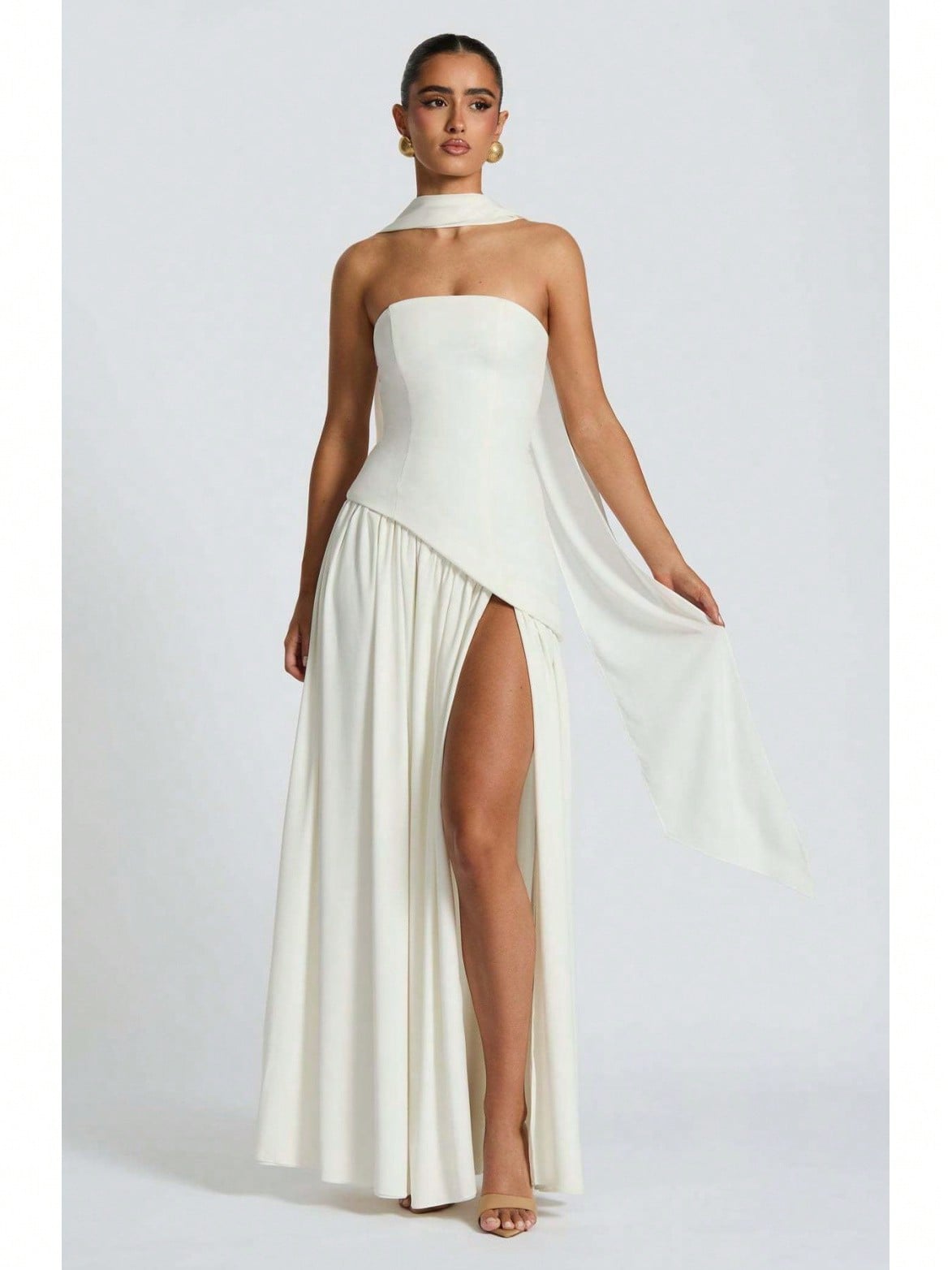 KZKZWK Colorblock Strapless High Split Maxi Dress Elegant Evening Summer Dress For Women