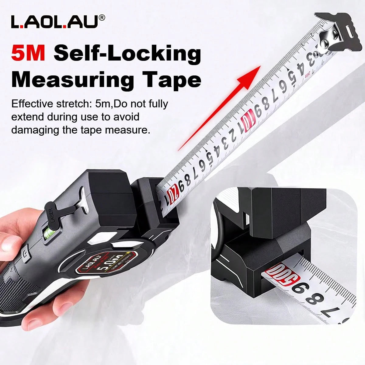 L.A.OL.A.U LAOLAU 3-In-1 Laser Tape Measure, 16ft/5m Auto-Locking Tape Measure With Dual Green Laser Level, High Precision Leveling Tool For Construction, Woodworking, DIY Crafts And Home Renovation P