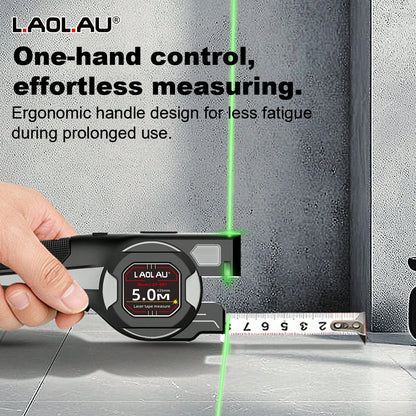 L.A.OL.A.U LAOLAU 3-In-1 Laser Tape Measure, 16ft/5m Auto-Locking Tape Measure With Dual Green Laser Level, High Precision Leveling Tool For Construction, Woodworking, DIY Crafts And Home Renovation P