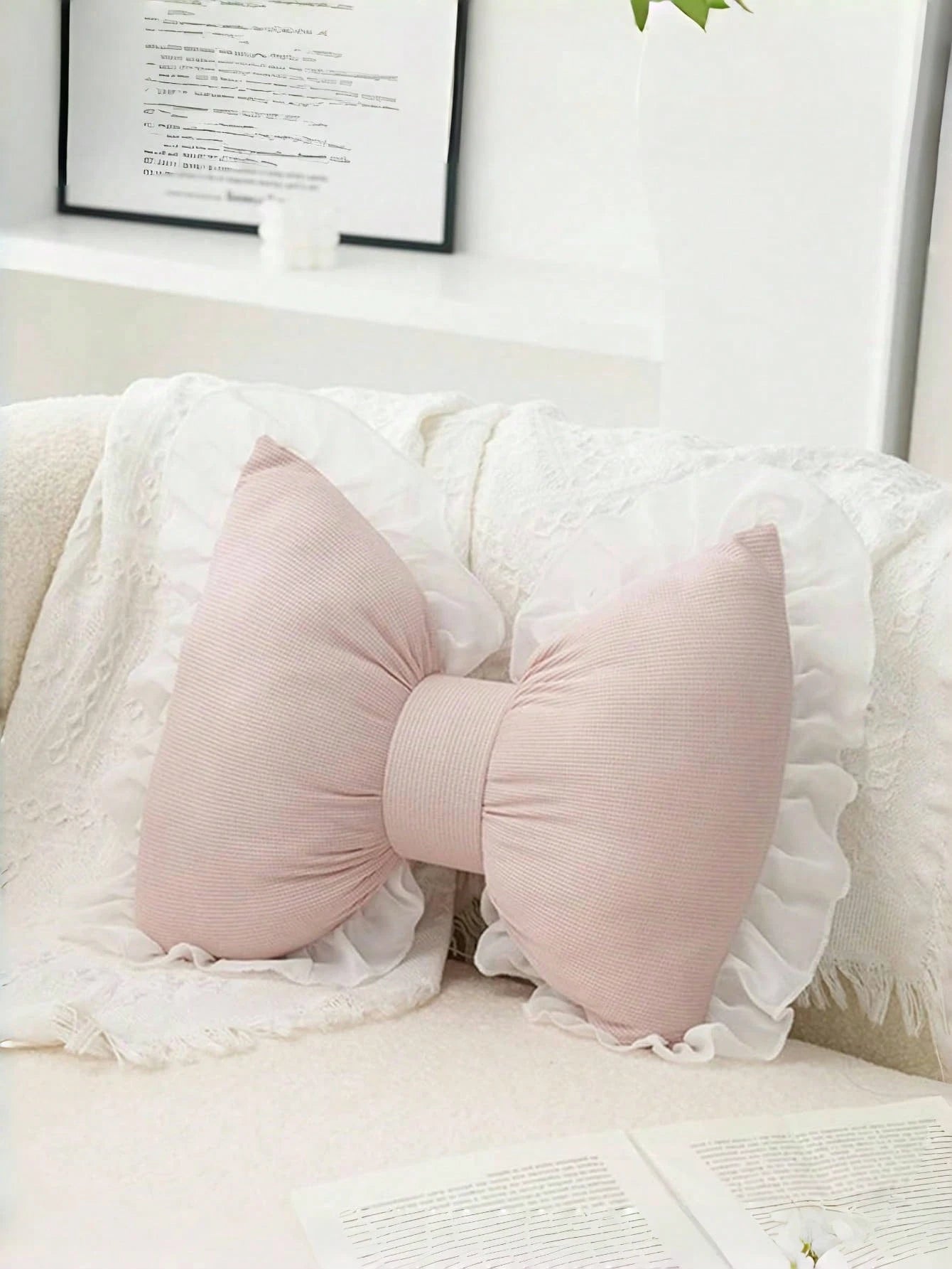 Lace Bow Throw Pillow, Soft & Cute Spring Bowknot Decorative Cushion, Suitable For Bedroom, Sofa, Bed And Other Home Decor In Spring & Summer, Great Spring Gift For Family And Friends