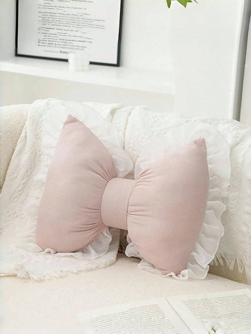 Lace Bow Throw Pillow, Soft & Cute Spring Bowknot Decorative Cushion, Suitable For Bedroom, Sofa, Bed And Other Home Decor In Spring & Summer, Great Spring Gift For Family And Friends
