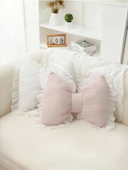 Lace Bow Throw Pillow, Soft & Cute Spring Bowknot Decorative Cushion, Suitable For Bedroom, Sofa, Bed And Other Home Decor In Spring & Summer, Great Spring Gift For Family And Friends