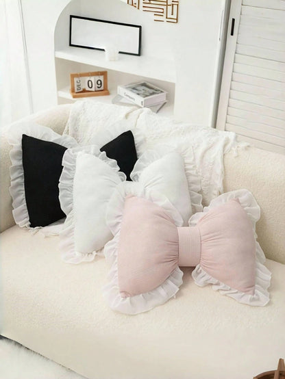 Lace Bow Throw Pillow, Soft & Cute Spring Bowknot Decorative Cushion, Suitable For Bedroom, Sofa, Bed And Other Home Decor In Spring & Summer, Great Spring Gift For Family And Friends