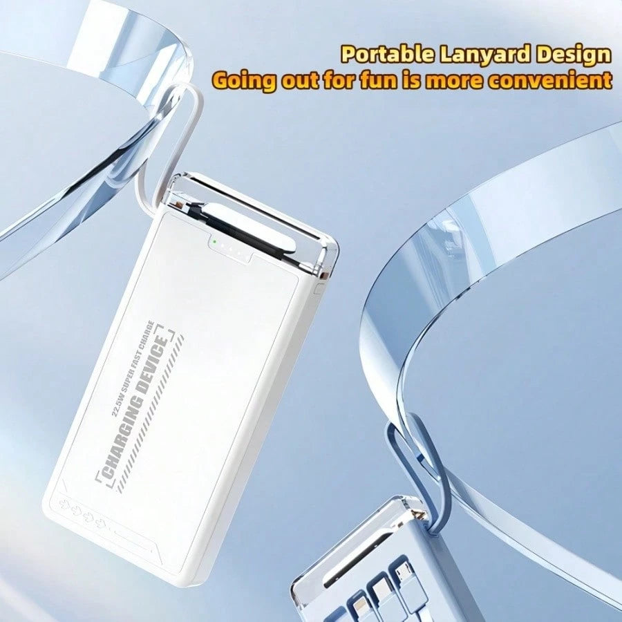 LADAPU 10000mAh 15W Fast Charging Multifunctional Power Bank With Flashlight, Ultra-Bright LED Camping Light, Rechargeable Portable Mobile Phone Charger, Built-In 4 Cables, USB-C Input & Output, Outdo