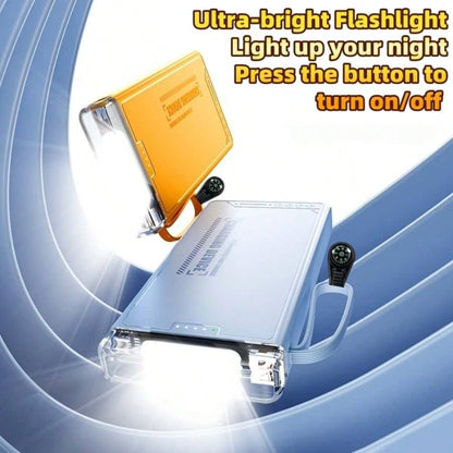 LADAPU 10000mAh 15W Fast Charging Multifunctional Power Bank With Flashlight, Ultra-Bright LED Camping Light, Rechargeable Portable Mobile Phone Charger, Built-In 4 Cables, USB-C Input & Output, Outdo