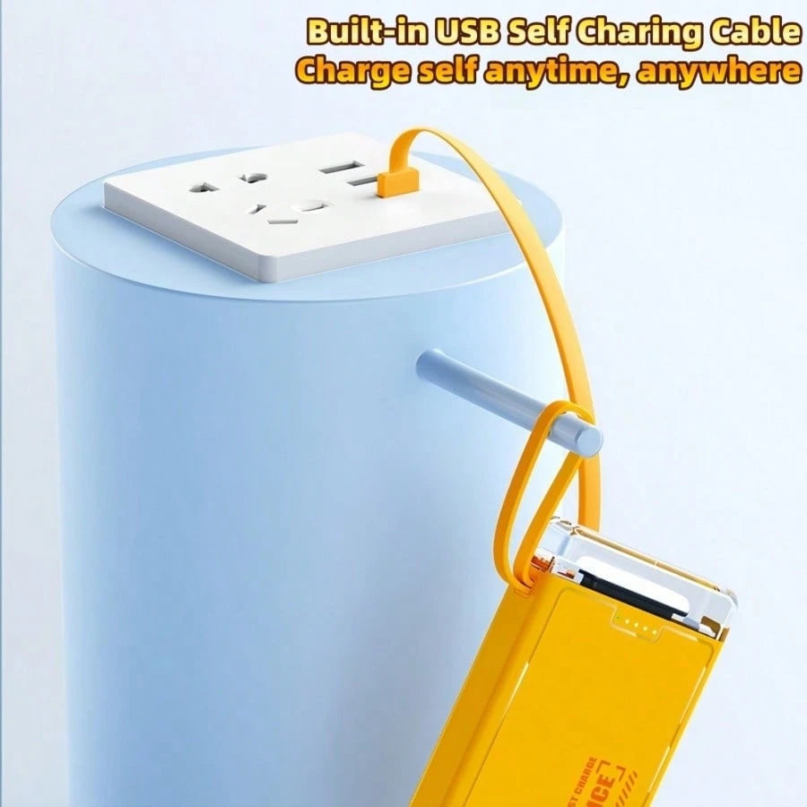 LADAPU 10000mAh 15W Fast Charging Multifunctional Power Bank With Flashlight, Ultra-Bright LED Camping Light, Rechargeable Portable Mobile Phone Charger, Built-In 4 Cables, USB-C Input & Output, Outdo