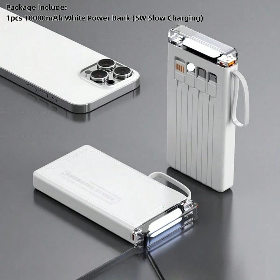 LADAPU 10000mAh 5W Fast Charging Multifunctional Power Bank, Ultra-Bright LeD CampingLight, Rechargeable Portable Mobile Phone Charger, Built-In 4 Cables, UsB-C Input & OutputMicro, Type-C Input, Out