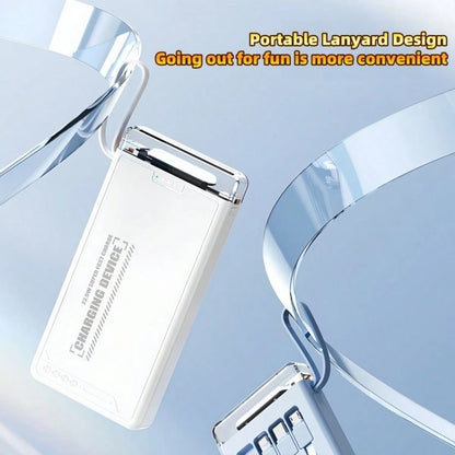 LADAPU 10000mAh 5W Fast Charging Multifunctional Power Bank, Ultra-Bright LeD CampingLight, Rechargeable Portable Mobile Phone Charger, Built-In 4 Cables, UsB-C Input & OutputMicro, Type-C Input, Out