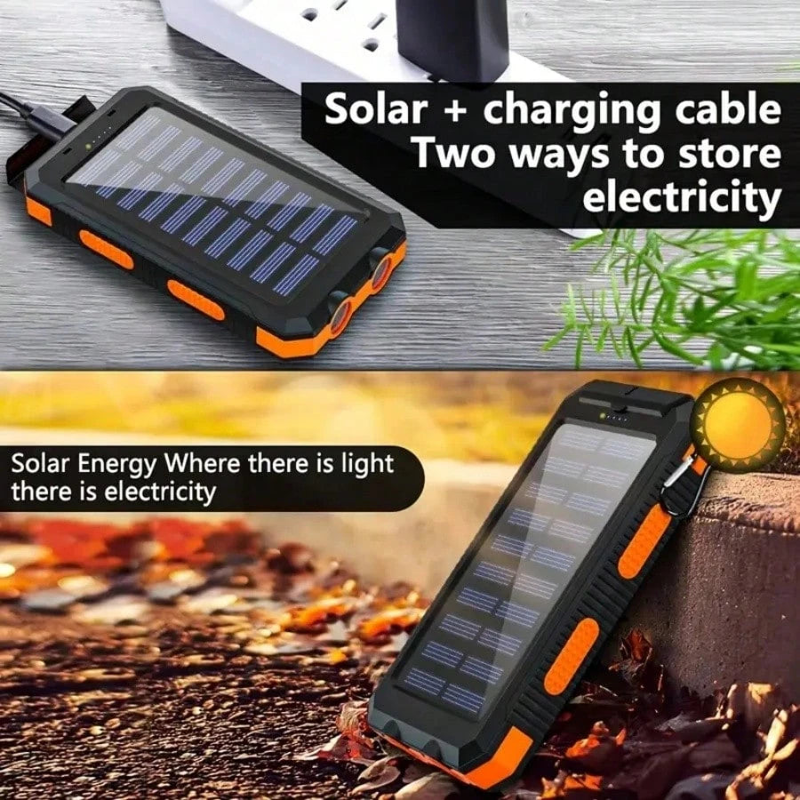 LADAPU 20000mAh 5V2A Fast Charging Multifunctional Solar Panel Power Bank With Ultra-Bright LED Light, Large Capacity Rechargeable Portable Mobile Phone Charger, Dual Flashlights, Dual Usb Port, Outdo