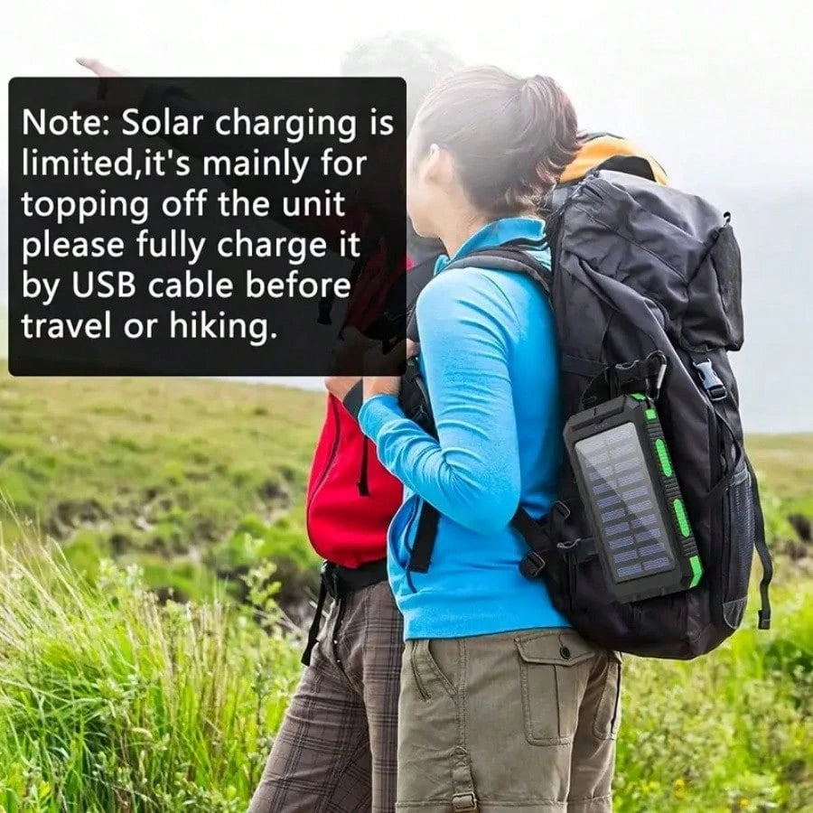 LADAPU 20000mAh 5V2A Fast Charging Multifunctional Solar Panel Power Bank With Ultra-Bright LED Light, Large Capacity Rechargeable Portable Mobile Phone Charger, Dual Flashlights, Dual Usb Port, Outdo