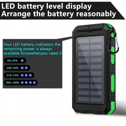 LADAPU 20000mAh 5V2A Fast Charging Multifunctional Solar Panel Power Bank With Ultra-Bright LED Light, Large Capacity Rechargeable Portable Mobile Phone Charger, Dual Flashlights, Dual Usb Port, Outdo