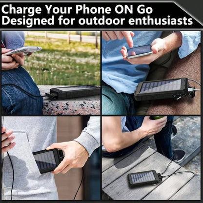 LADAPU 20000mAh 5V2A Fast Charging Multifunctional Solar Panel Power Bank With Ultra-Bright LED Light, Large Capacity Rechargeable Portable Mobile Phone Charger, Dual Flashlights, Dual Usb Port, Outdo