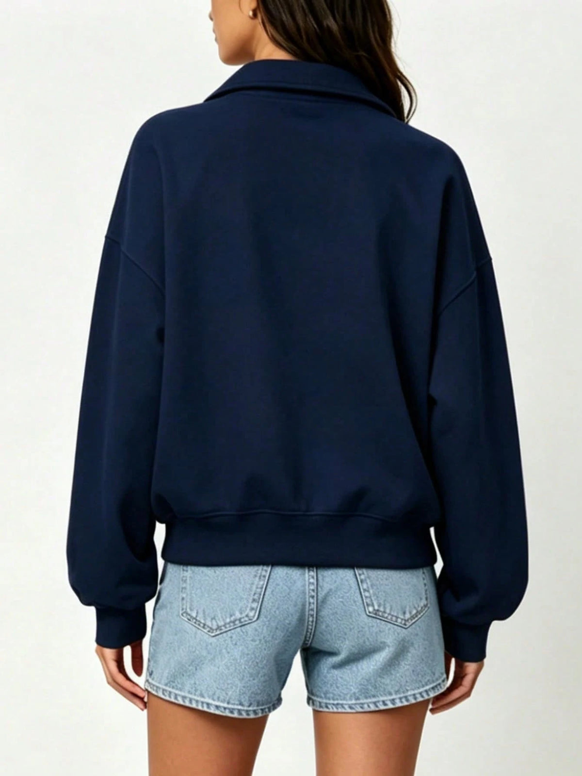 Ladies Fall Solid Half Zip Sweatshirt,Minimal Elegant Oversized Collar Pullover,All Seasons Top For Travel,Commute,Date,Holiday,Party,Vacation,Daily