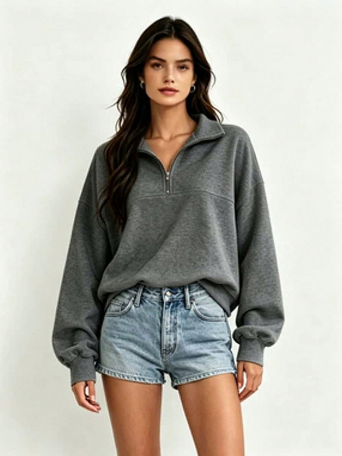 Ladies Fall Solid Half Zip Sweatshirt,Minimal Elegant Oversized Collar Pullover,All Seasons Top For Travel,Commute,Date,Holiday,Party,Vacation,Daily