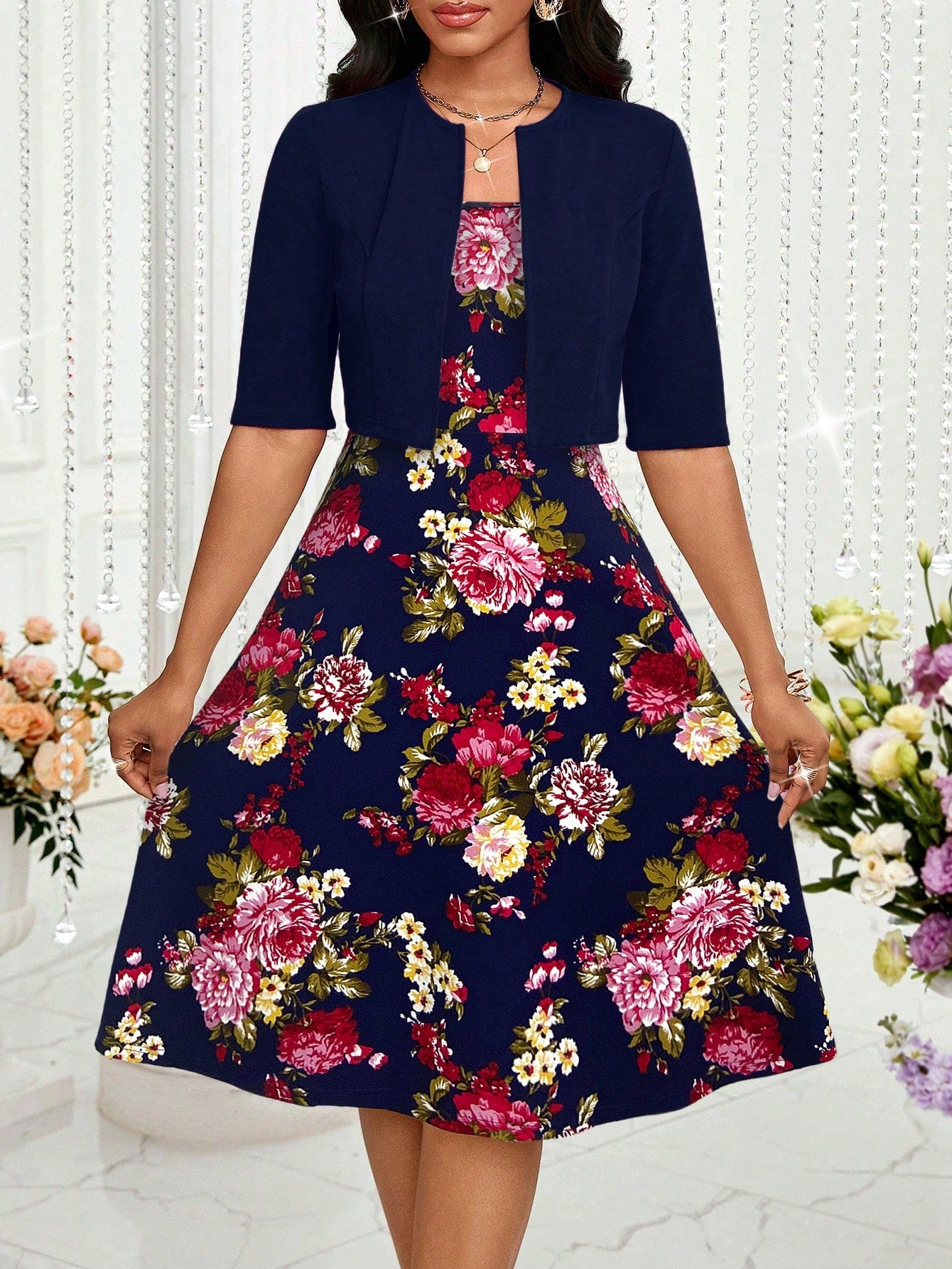 Lady Spring And Summer Romantic Bright Colors Light Mature Temperament Elegant Long Skirt And Short Jacket Two Pieces Set