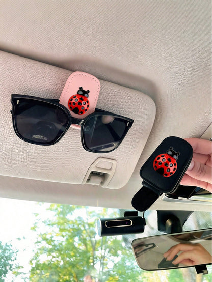 Ladybug Car Sunglasses Clip, Creative Car Sun Hat Eyewear Frame, Lady's Business Card Holder, Car Interior Accessories, Car Essential Items, Car Parts, Women's Car Accessories