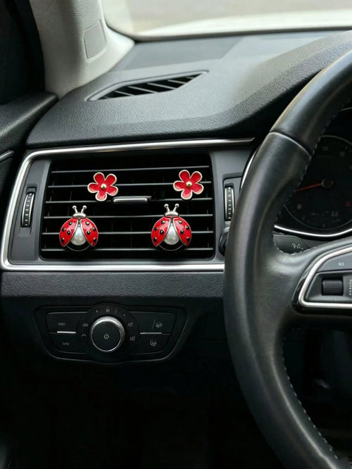 Ladybug Flower Car Air Vent Clip Aromatherapy, Cute Insect Car Interior Decoration, Red Ladybug Flower Car Air Vent Clip, Car Interior Decoration