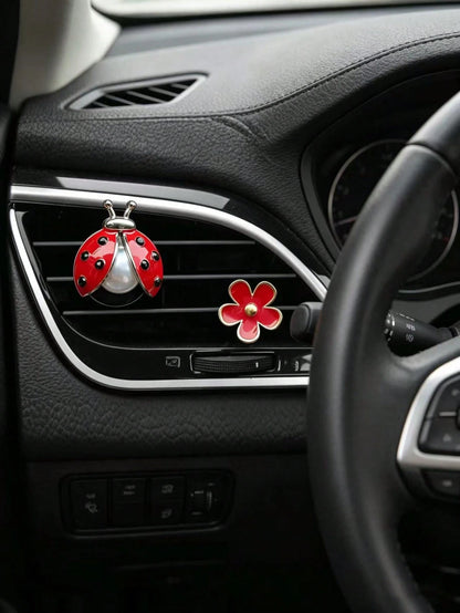 Ladybug Flower Car Air Vent Clip Aromatherapy, Cute Insect Car Interior Decoration, Red Ladybug Flower Car Air Vent Clip, Car Interior Decoration