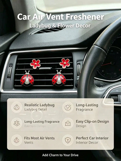 Ladybug Flower Car Air Vent Clip Aromatherapy, Cute Insect Car Interior Decoration, Red Ladybug Flower Car Air Vent Clip, Car Interior Decoration