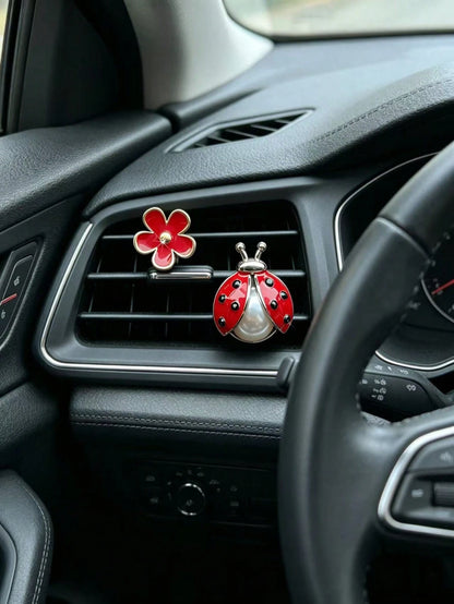Ladybug Flower Car Air Vent Clip Aromatherapy, Cute Insect Car Interior Decoration, Red Ladybug Flower Car Air Vent Clip, Car Interior Decoration