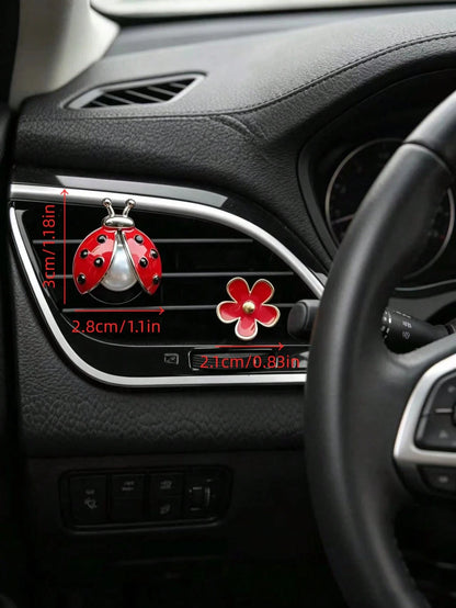 Ladybug Flower Car Air Vent Clip Aromatherapy, Cute Insect Car Interior Decoration, Red Ladybug Flower Car Air Vent Clip, Car Interior Decoration