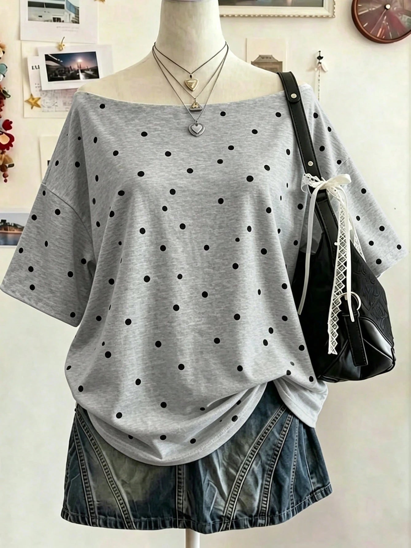 Lalippa Plus Size Women's Botanical Print Off-Shoulder Drop Sleeve Loose Fit T-Shirt