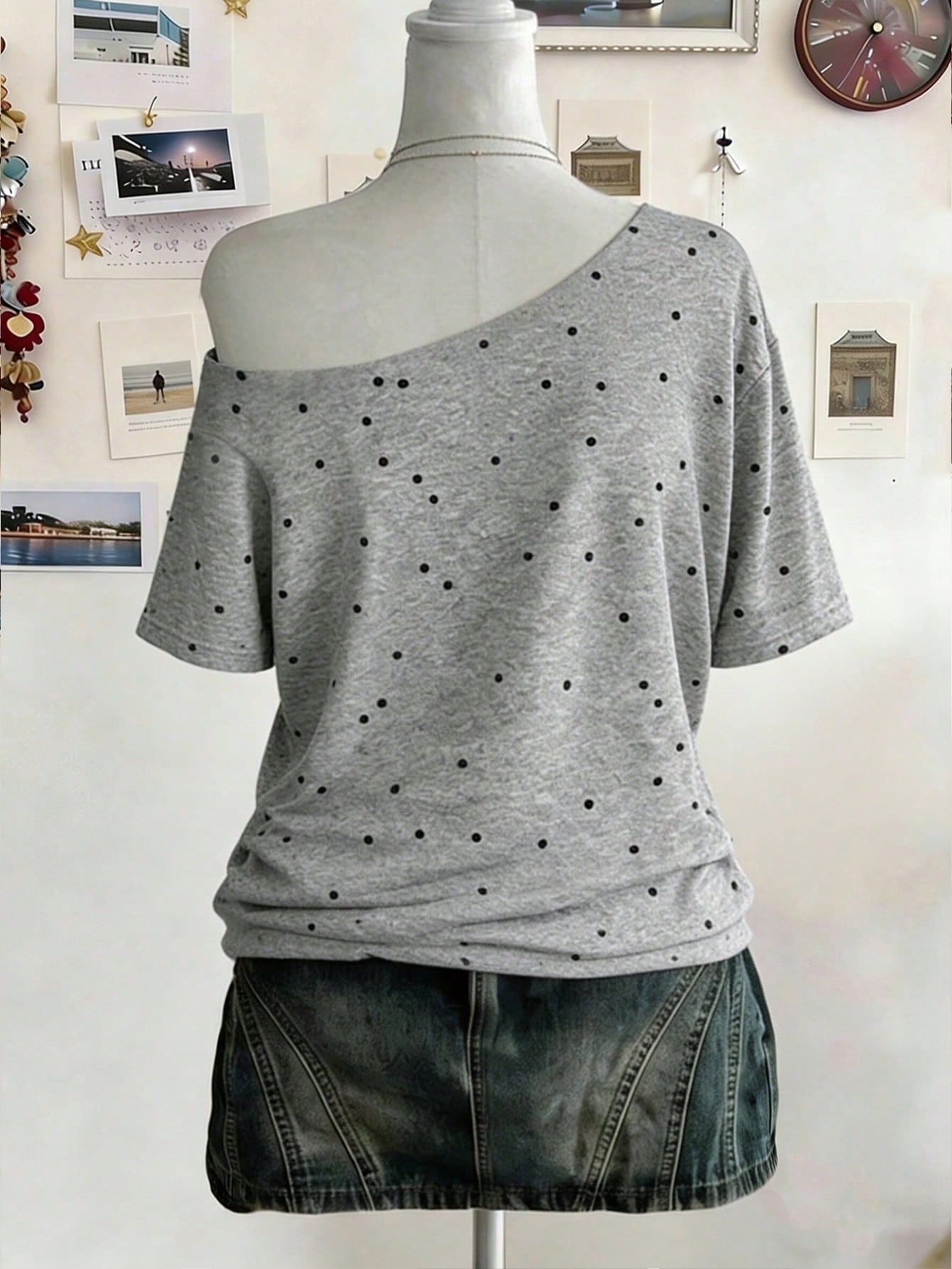 Lalippa Plus Size Women's Botanical Print Off-Shoulder Drop Sleeve Loose Fit T-Shirt