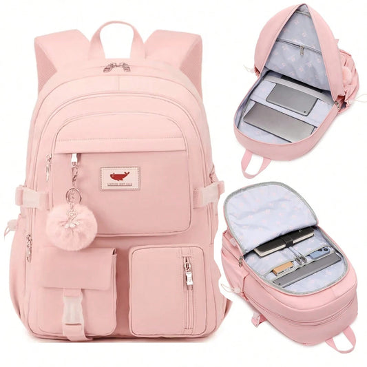 Laptop Backpack 15.6 Inches University Backpack Travel Backpack Large Schoolbag Suitable For Ladies, Pink, Ladies Laptop Schoolbag For Back-To-School