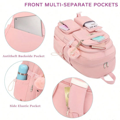 Laptop Backpack 15.6 Inches University Backpack Travel Backpack Large Schoolbag Suitable For Ladies, Pink, Ladies Laptop Schoolbag For Back-To-School