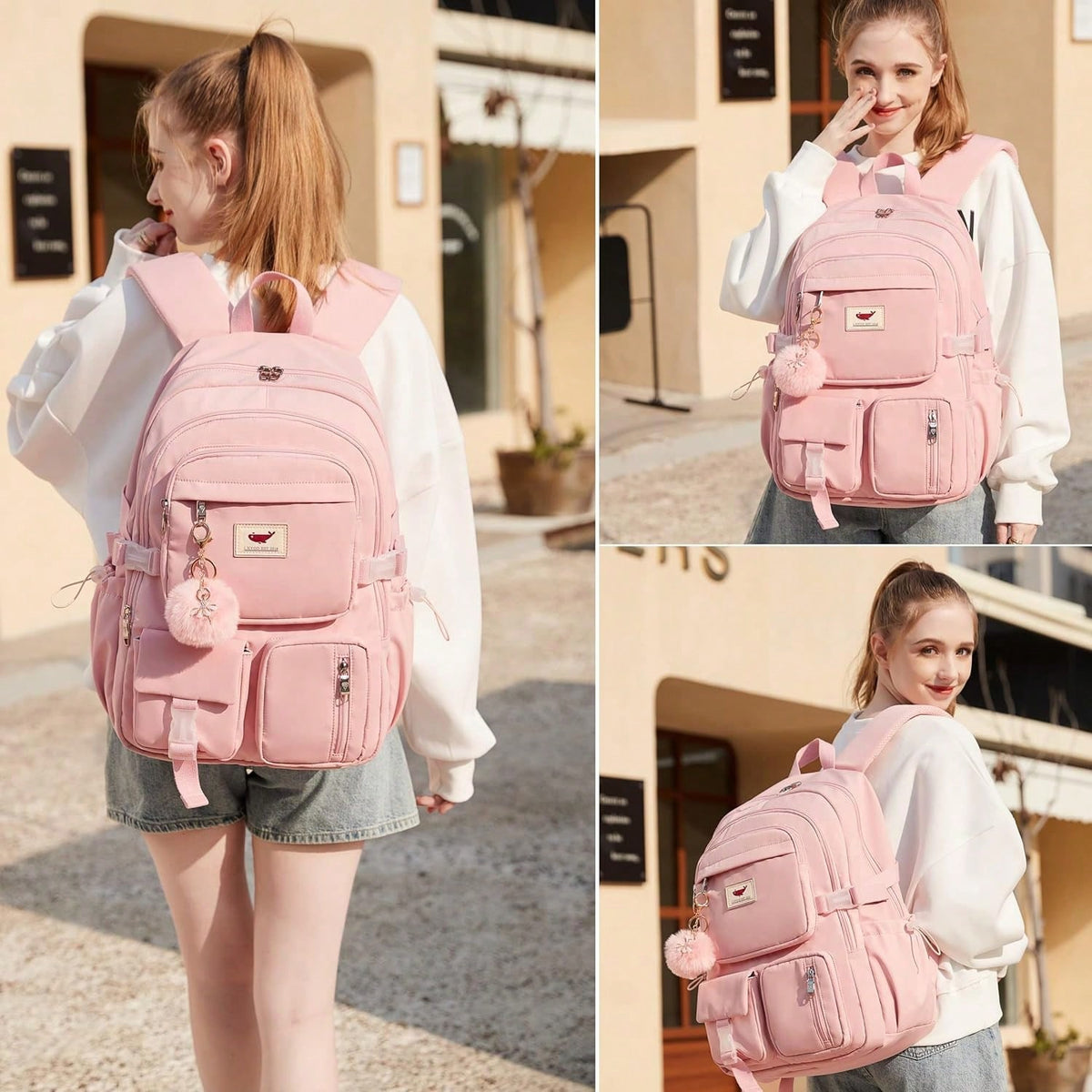 Laptop Backpack 15.6 Inches University Backpack Travel Backpack Large Schoolbag Suitable For Ladies, Pink, Ladies Laptop Schoolbag For Back-To-School