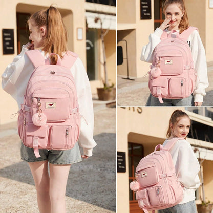 Laptop Backpack 15.6 Inches University Backpack Travel Backpack Large Schoolbag Suitable For Ladies, Pink, Ladies Laptop Schoolbag For Back-To-School