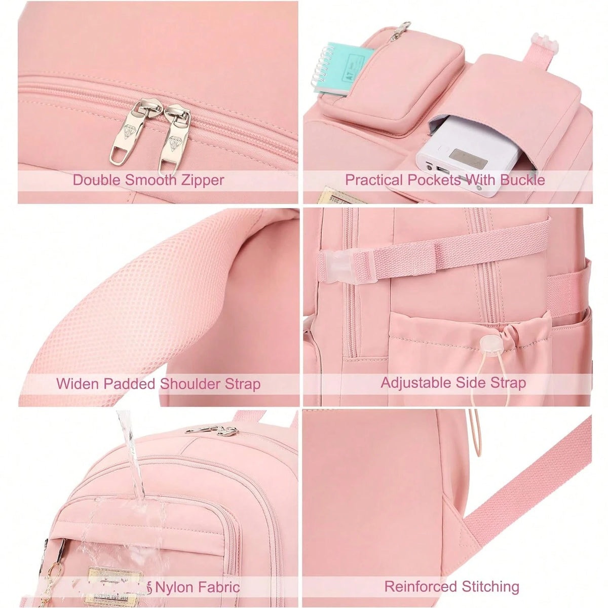 Laptop Backpack 15.6 Inches University Backpack Travel Backpack Large Schoolbag Suitable For Ladies, Pink, Ladies Laptop Schoolbag For Back-To-School