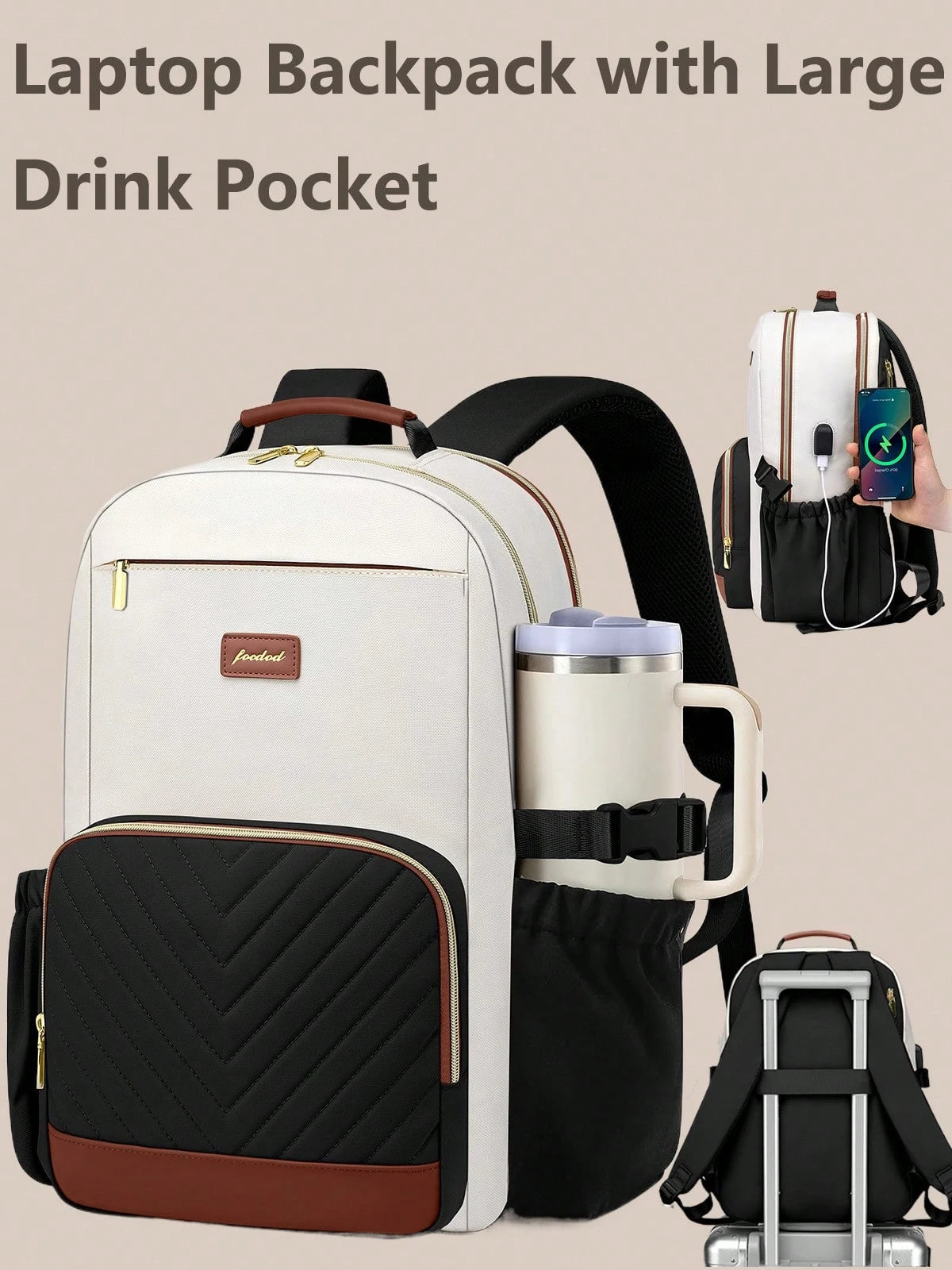 Laptop Backpack For Women Bookbag: 15.6 Inch Work School Backpacks With Pouch Pocket For Large Capacity Cup & USB Charger College Book Bag Outdoor Travel Business Nurse Teacher Bookbags Anti-Theft Bac