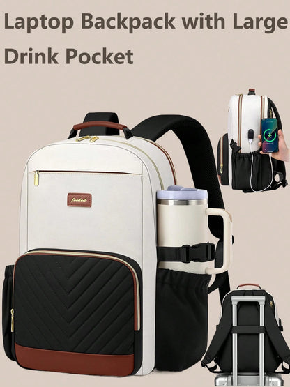 Laptop Backpack For Women Bookbag: 15.6 Inch Work School Backpacks With Pouch Pocket For Large Capacity Cup & USB Charger College Book Bag Outdoor Travel Business Nurse Teacher Bookbags Anti-Theft Bac