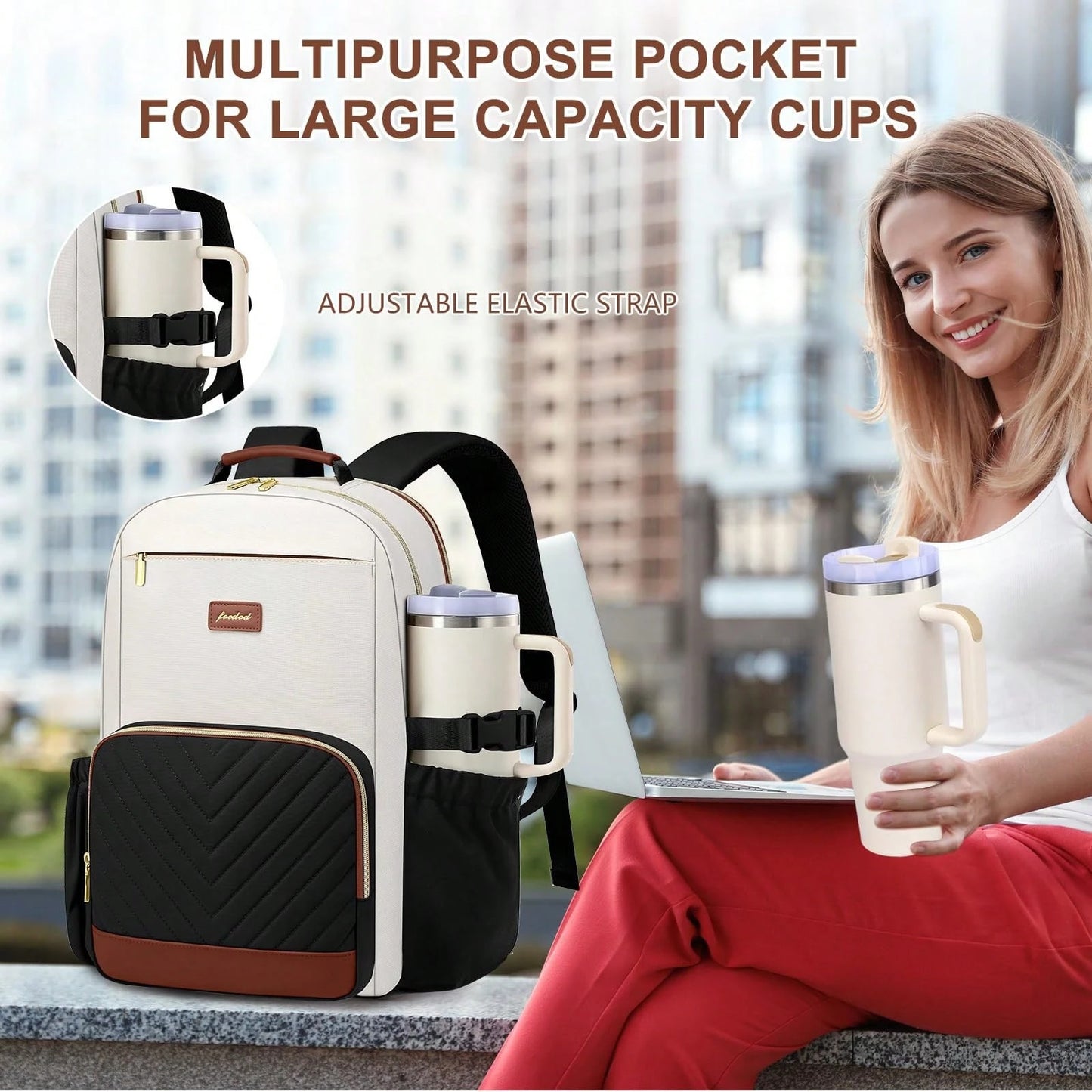 Laptop Backpack For Women Bookbag: 15.6 Inch Work School Backpacks With Pouch Pocket For Large Capacity Cup & USB Charger College Book Bag Outdoor Travel Business Nurse Teacher Bookbags Anti-Theft Bac